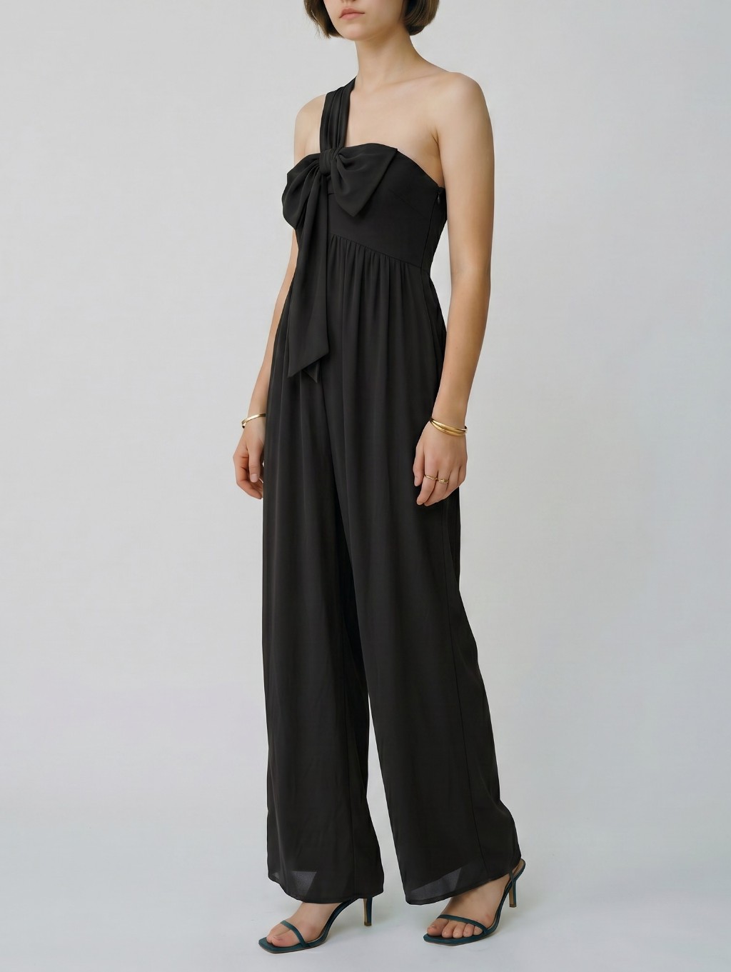 J Crew Flowy Bow One Shoulder Cocktail Jumpsuit